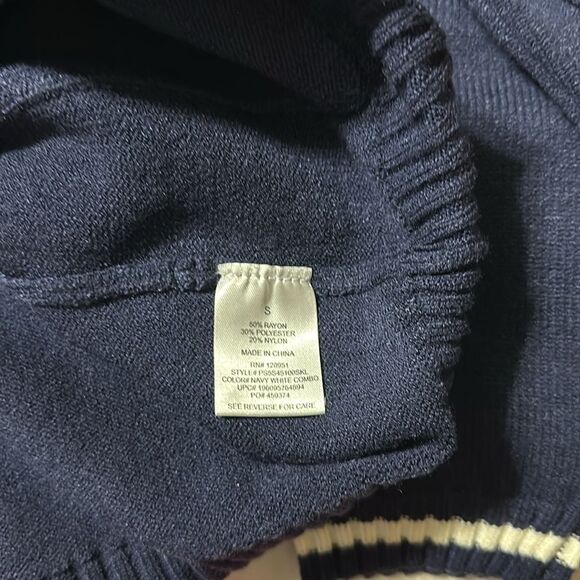 Pink Republic XS-S Navy White Stripe Knit Button V-Neck Cardigan with Pockets - Picture 15 of 16